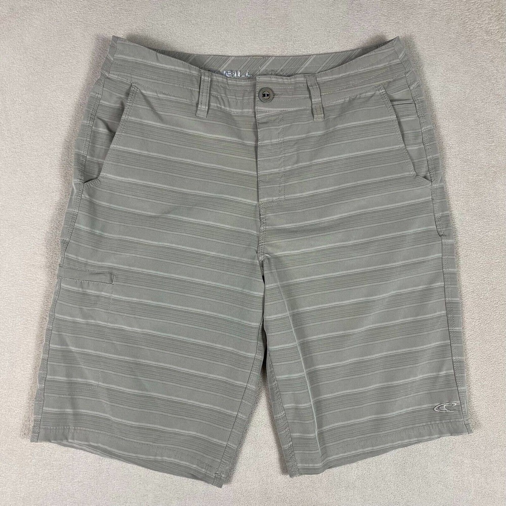O'neill Crossover Hybrid‎ Shorts Mens 30 Tan Color Striped Zipper Pockets
